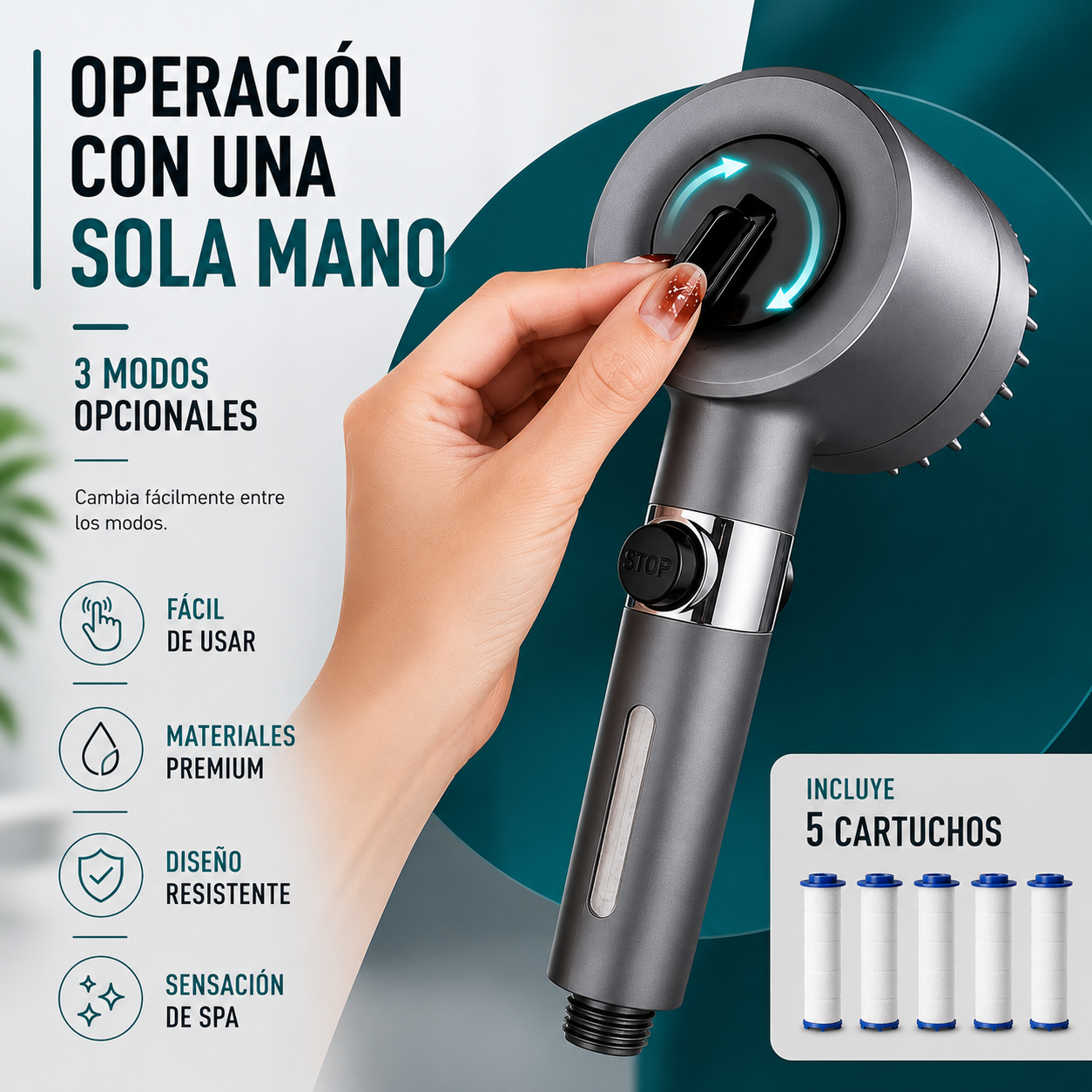 Regadera Turbo de Alta Presión con Filtro